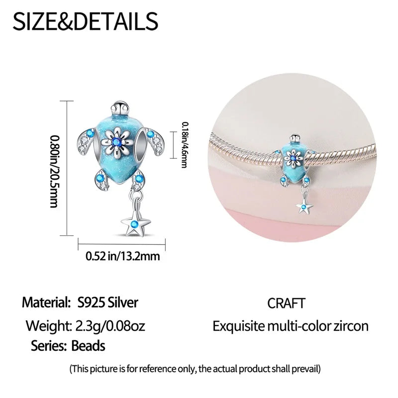 Blue Series 925 Sterling Silver Turtle,Whale & Seahorse Dangle Charm Fits Bracelet Kids Ocean Jewelry Accessories