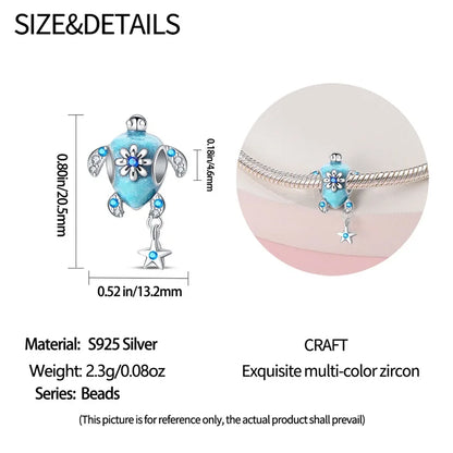 Blue Series 925 Sterling Silver Turtle,Whale & Seahorse Dangle Charm Fits Bracelet Kids Ocean Jewelry Accessories