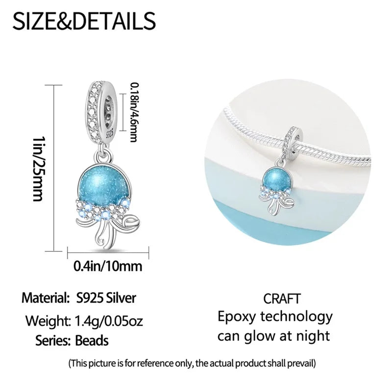 Blue Series 925 Sterling Silver Turtle,Whale & Seahorse Dangle Charm Fits Bracelet Kids Ocean Jewelry Accessories