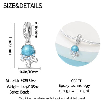 Blue Series 925 Sterling Silver Turtle,Whale & Seahorse Dangle Charm Fits Bracelet Kids Ocean Jewelry Accessories