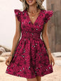 V-Neck Printed Women's Mini Dress