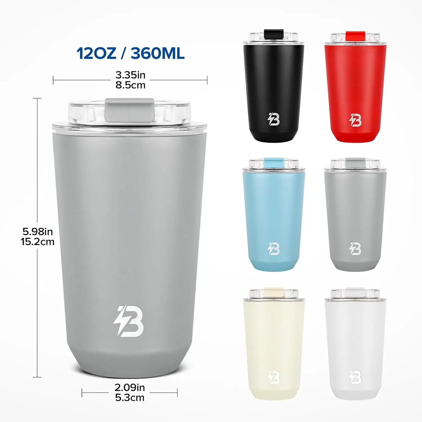 Coffee Travel Mug, 12 oz Coffee Tumbler Spill Proof Leak Proof, Portable Insulated Stainless Steel Coffee Mug with Lid for Hot a