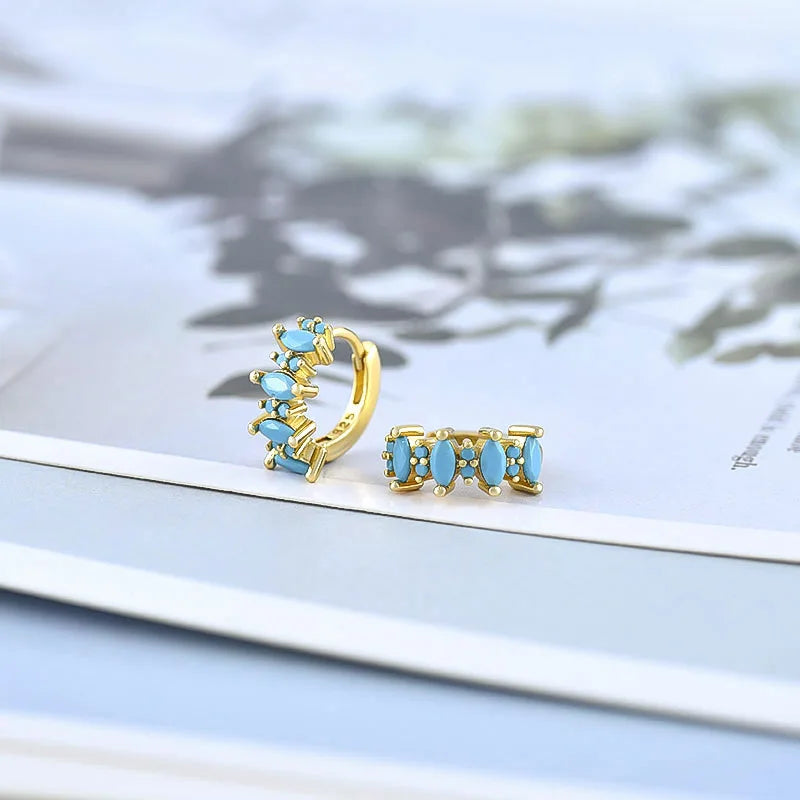 Luxury 925 Sterling Silver Ear Needle Flower Colorful Crystal Gold Earring For Women Hoop Earrings Trend Jewelry  Accessories