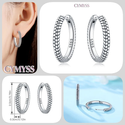 CYMYSS 2025 New 925 Sterling Silver Classic Hollow-out Versatile Hoop Earrings for Women Fine Jewelry Ideal Birthday Party Gifts