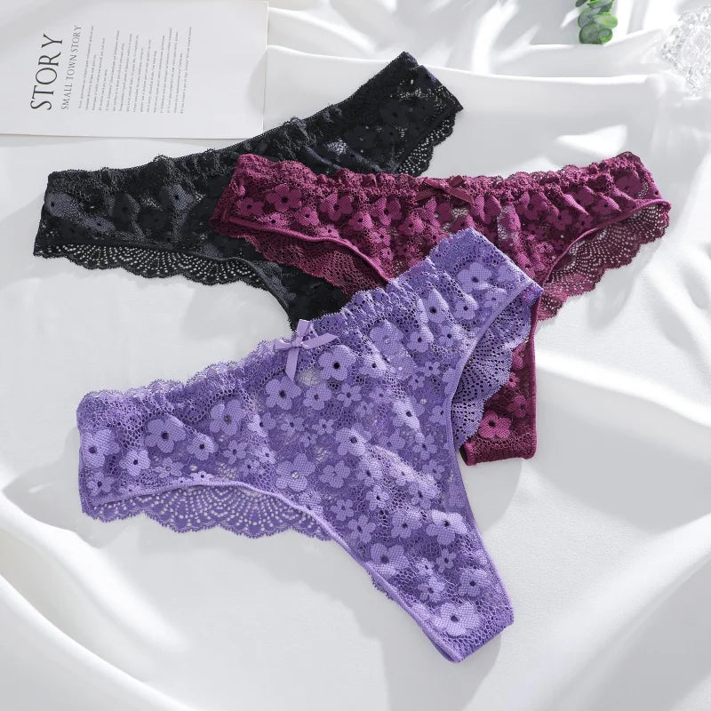3Pcs Women Cotton Lingerie Sexy Thong Soft Fashion Panties Femme Design Underwear Pantys Underpant Lingerie Lace Intimates S-XL