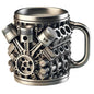 Unique Car Engine Coffee Mug 3d Engines Design Tea Cup Stainless Steel Cocktail Mug 450ml Capacity Tea Cup Car Enthusiast Gifts