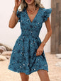 V-Neck Printed Women's Mini Dress