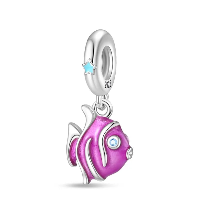 Blue Series 925 Sterling Silver Turtle,Whale & Seahorse Dangle Charm Fits Bracelet Kids Ocean Jewelry Accessories