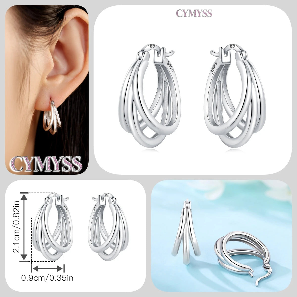 CYMYSS 2025 New 925 Sterling Silver Classic Hollow-out Versatile Hoop Earrings for Women Fine Jewelry Ideal Birthday Party Gifts