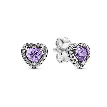European New S925 Silver Zircon Heart-ShapedColored Earrings Suitable For Women's Holiday Exquisite Charm Jewelry Gifts