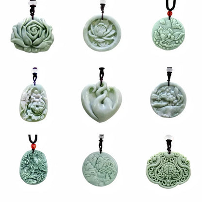 Light Green Natural Jade Flower Heart Pendant Necklace Real Jewellery Carved Gemstone Fashion Charm Amulet Gifts for Women Men