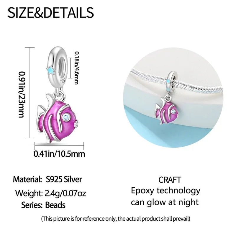 Blue Series 925 Sterling Silver Turtle,Whale & Seahorse Dangle Charm Fits Bracelet Kids Ocean Jewelry Accessories