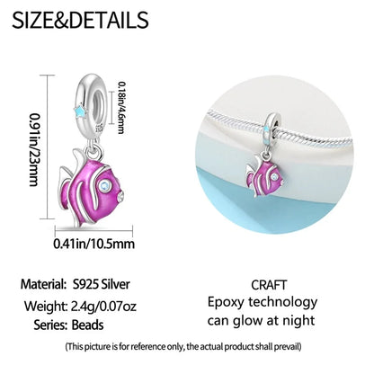 Blue Series 925 Sterling Silver Turtle,Whale & Seahorse Dangle Charm Fits Bracelet Kids Ocean Jewelry Accessories