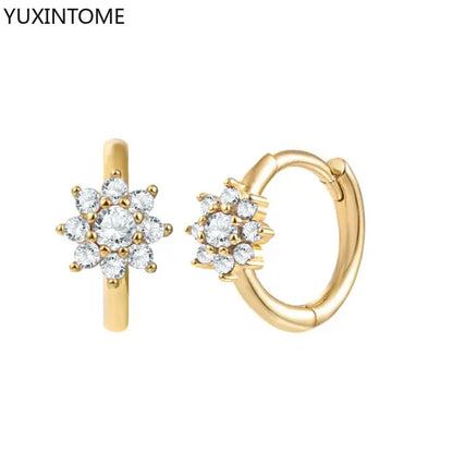Luxury 925 Sterling Silver Ear Needle Flower Colorful Crystal Gold Earring For Women Hoop Earrings Trend Jewelry  Accessories
