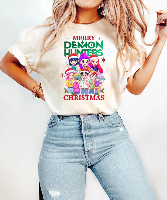 KPDH Huntrix Demon Hunters Christmas Sweatshirt, Merry Huntrix Christmas Shirt Kpop Demon Hunters Mira Rumi Derpy Tiger Shirt