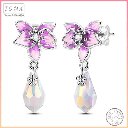 New 925 Sterling Silver Earrings Pendant Simple Shiny Flower Pearl Zircon Wedding Women Jewelry Gift
