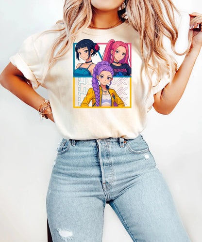 KPDH Huntrix Demon Hunters Christmas Sweatshirt, Merry Huntrix Christmas Shirt Kpop Demon Hunters Mira Rumi Derpy Tiger Shirt