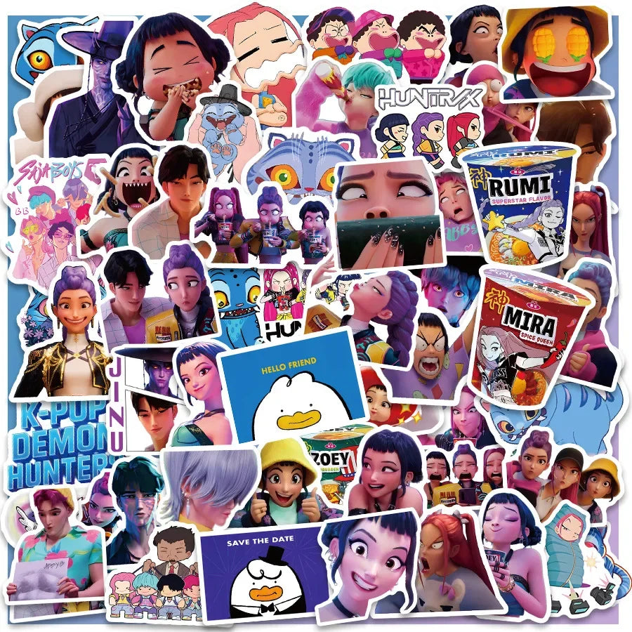 A50/55/60Pcs KPop Demon Hunters Stickers KPop Demon Hunters DIY Stickers Scrapbooking Phone Luggage Skateboard Waterproof Decals