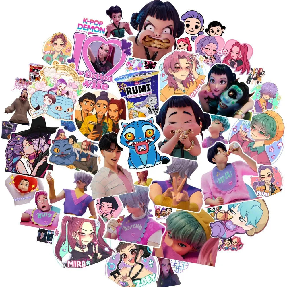 A50/55/60Pcs KPop Demon Hunters Stickers KPop Demon Hunters DIY Stickers Scrapbooking Phone Luggage Skateboard Waterproof Decals