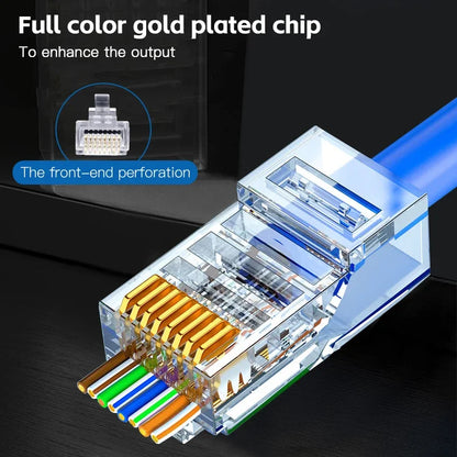50PCs 100PCs Cat6 Connector RJ45 Connector Network Unshielded RJ45 Perforated Crystal Head Network Cable