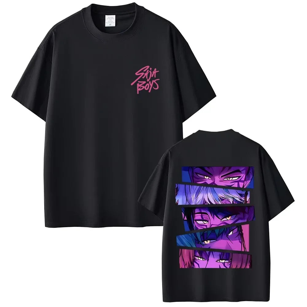 Movie KPop Demon Hunters Rumi Mira Zoey Saja Boys Derpy Tiger Double Sided Print T-shirt