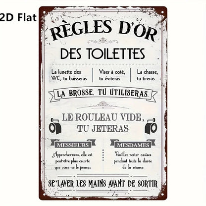 Fun French Quotes for Home Decoration - Toilet Sign "Toilet Rules" Humorous Bathroom Wall Decoration, Perfect Room Decoration.