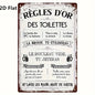 Fun French Quotes for Home Decoration - Toilet Sign "Toilet Rules" Humorous Bathroom Wall Decoration, Perfect Room Decoration.