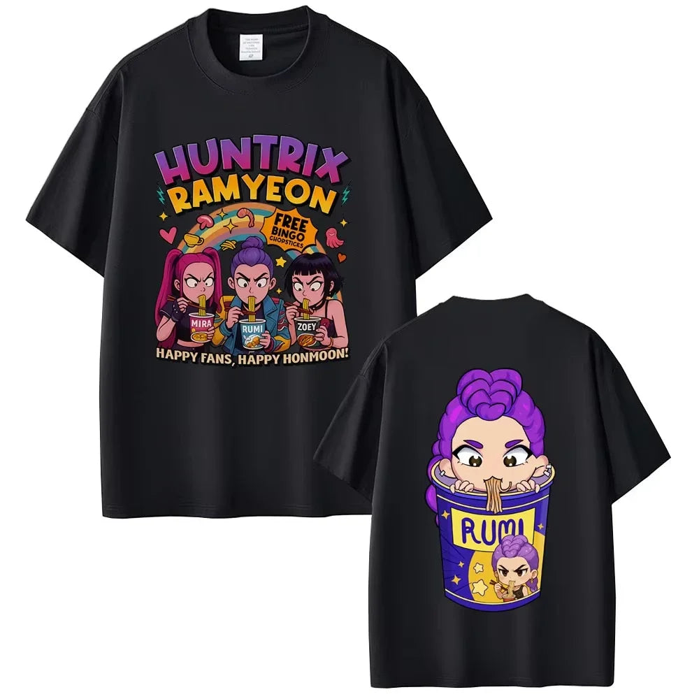 Movie KPop Demon Hunters Rumi Mira Zoey Saja Boys Derpy Tiger Double Sided Print T-shirt