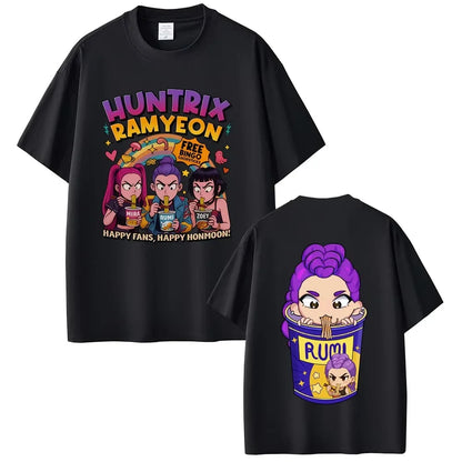 Movie KPop Demon Hunters Rumi Mira Zoey Saja Boys Derpy Tiger Double Sided Print T-shirt