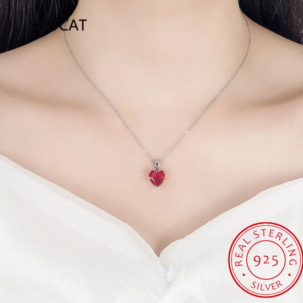 Natural Garnet Citrine Blue Topaz Green Emerald Ruby 925 Sterling Silver Heart Pendant Necklace Colorful Gemstone Jewelry