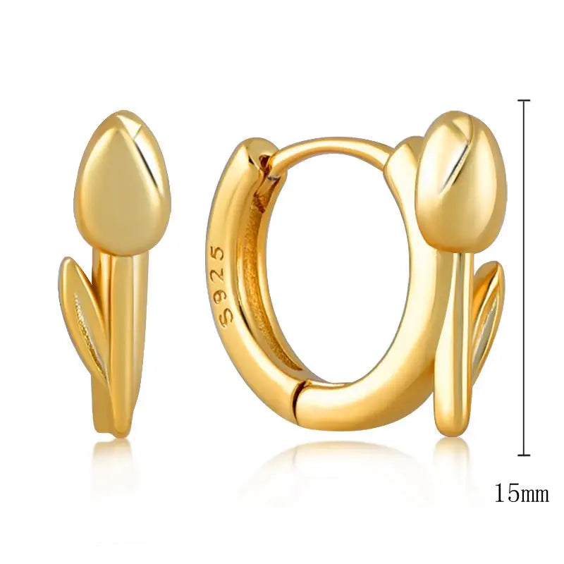 Luxury 925 Sterling Silver Ear Needle Flower Colorful Crystal Gold Earring For Women Hoop Earrings Trend Jewelry  Accessories
