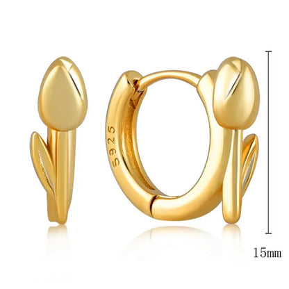Luxury 925 Sterling Silver Ear Needle Flower Colorful Crystal Gold Earring For Women Hoop Earrings Trend Jewelry  Accessories