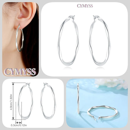 CYMYSS 2025 New 925 Sterling Silver Classic Hollow-out Versatile Hoop Earrings for Women Fine Jewelry Ideal Birthday Party Gifts