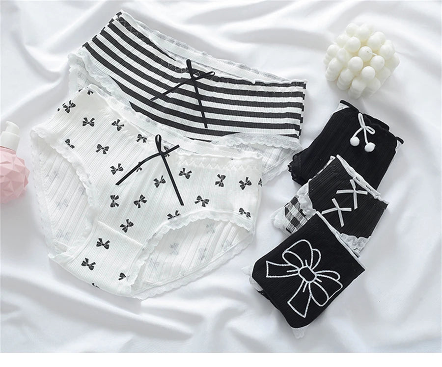 3PCS/set Cotton Bar Girl Panties Butterfly Sexy Design Unique Mid Waist Women Briefs Breathable Girls Underwear Soft Lingerie