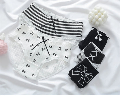 3PCS/set Cotton Bar Girl Panties Butterfly Sexy Design Unique Mid Waist Women Briefs Breathable Girls Underwear Soft Lingerie
