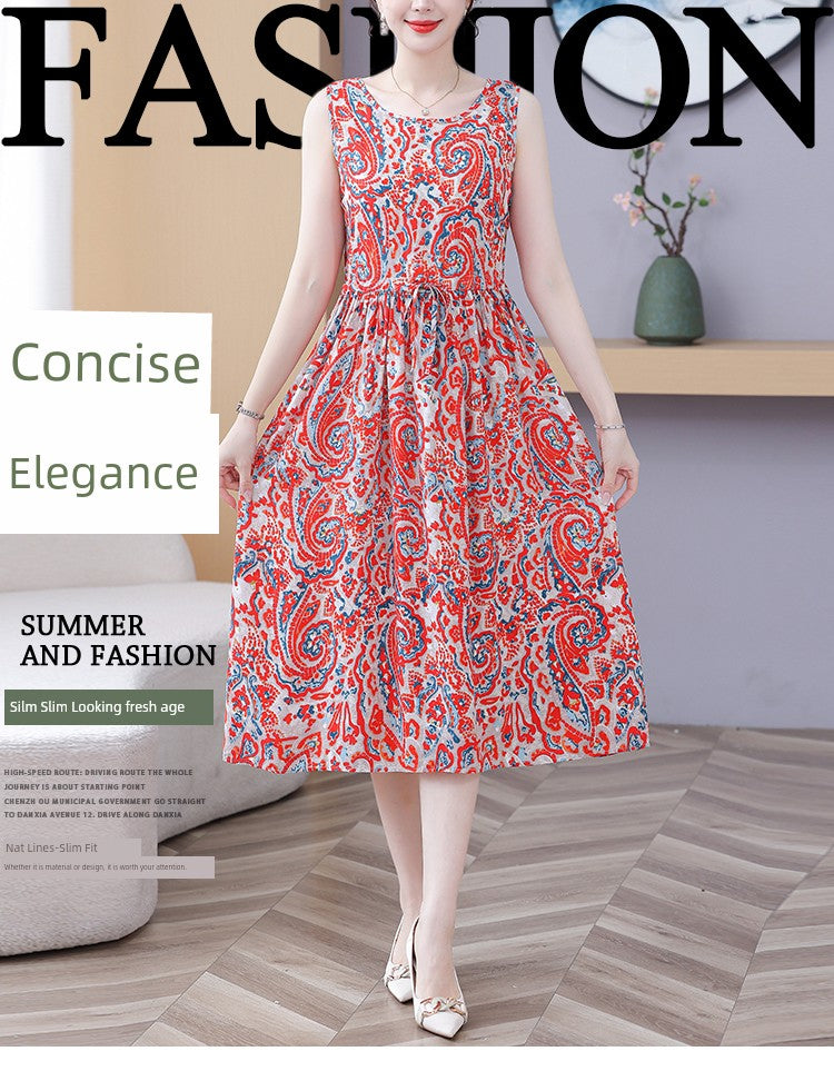 New Arrival Noil Poplin Dress Women's Summer Plus Size Ladieswear Classy Western Style Artificial Cotton Tall Sleeveless Dress Outwear