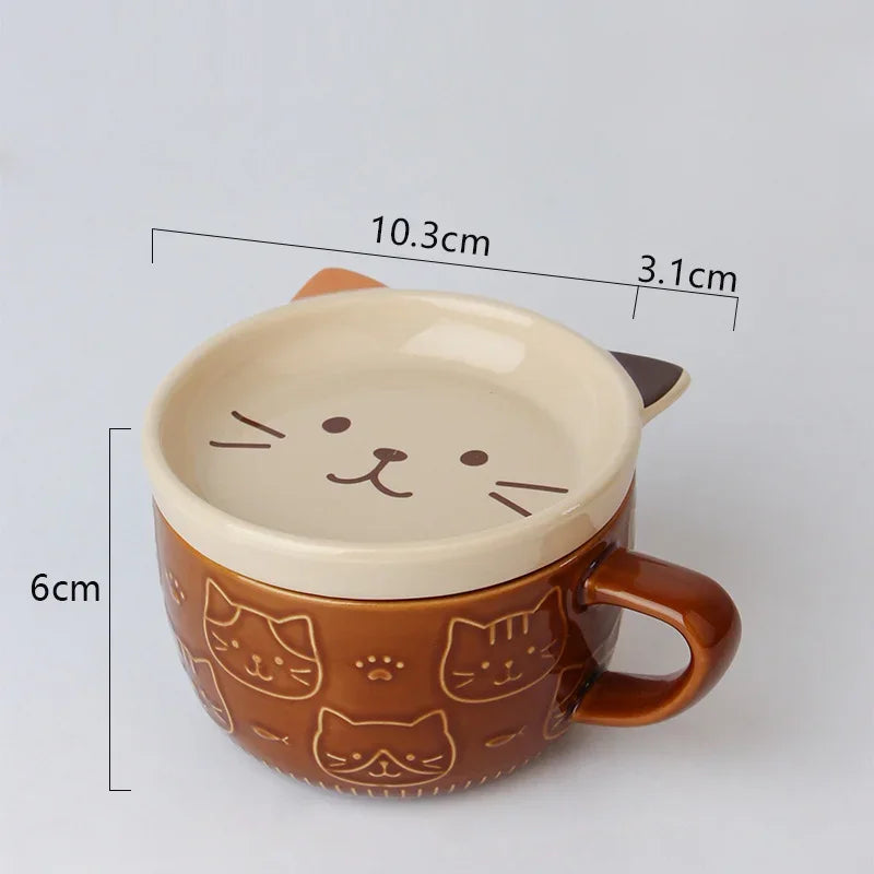 Japanese Cartoon Cat Coffee Mug With Cat Pattern Lid Small Dish Cute Breakfast Cup Creative Coffee Cup Milk Cup Gift For Girl