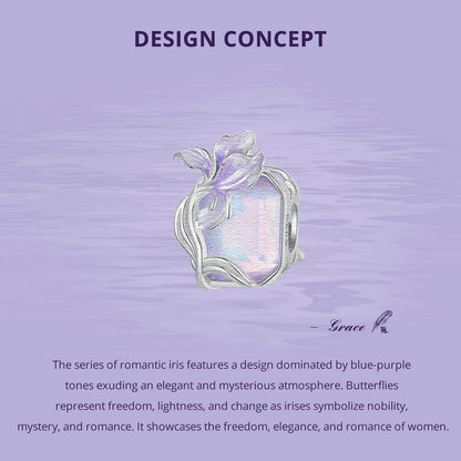 Bamoer 100% 925 Sterling Silver Romantic Crystal Butterfly Iris Charm For Women Fit Bracelet DIY Necklace Fine Jewelry Gift