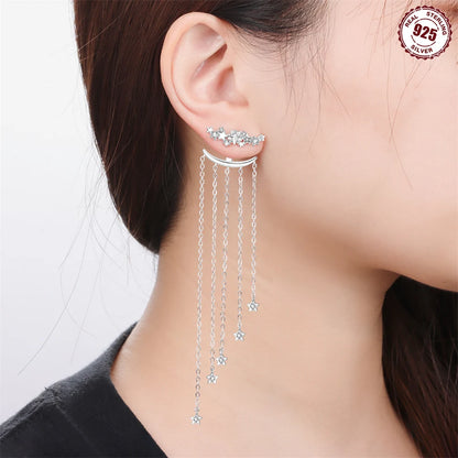 925 pure silver Purple Star Shining 1 pair of 2-wear fringed stud earrings, elegant and high-quality women's earrings, suitable