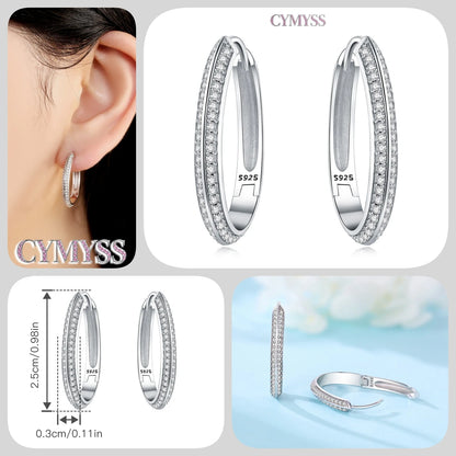 CYMYSS 2025 New 925 Sterling Silver Classic Hollow-out Versatile Hoop Earrings for Women Fine Jewelry Ideal Birthday Party Gifts