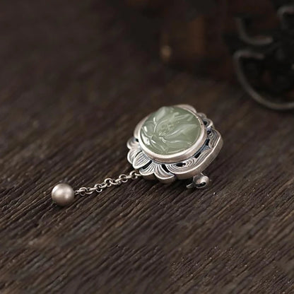 Original designer craftsmanship natural Hetian jasper pendant brooch Chinese style retro unique charm brand silver jewelry