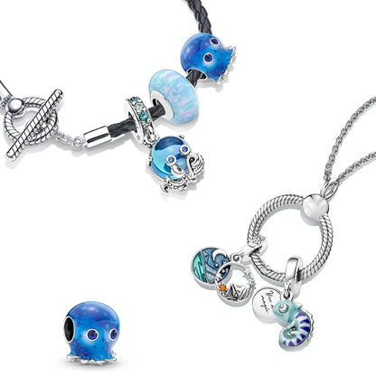 New 925 Silver Summer Ocean Series Starfish Turtle Octopus Cetacean Pendant Fit European Bracelets DIY Accessories Gifts