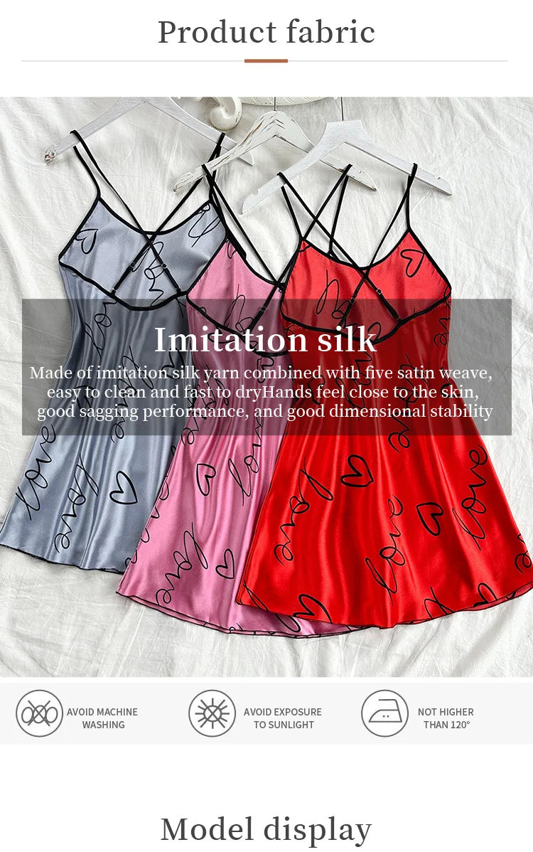 Heart Letter Print Spaghetti Strap Women's Sleepwear