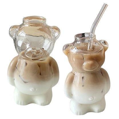 Cartoon Bear Shaped Coffee Mug Novelty Juice Glass Drinkware Bear Shaped Glass Cup Beverage Glasses for KTV Bar Club Parties