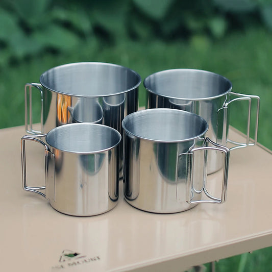 Camping Water Cup with Foldable Handle Tea Beer Coffee Mug Stainless Steel Portable Camping Cup for Outdoor Use