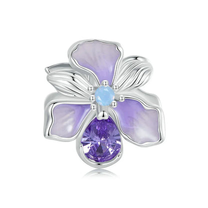 Bamoer 100% 925 Sterling Silver Romantic Crystal Butterfly Iris Charm For Women Fit Bracelet DIY Necklace Fine Jewelry Gift