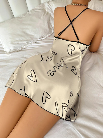 Heart Letter Print Spaghetti Strap Women's Sleepwear