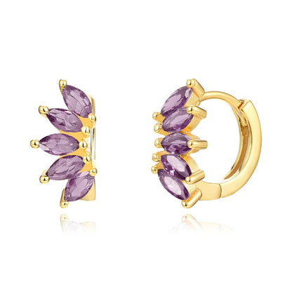 Luxury 925 Sterling Silver Ear Needle Flower Colorful Crystal Gold Earring For Women Hoop Earrings Trend Jewelry  Accessories