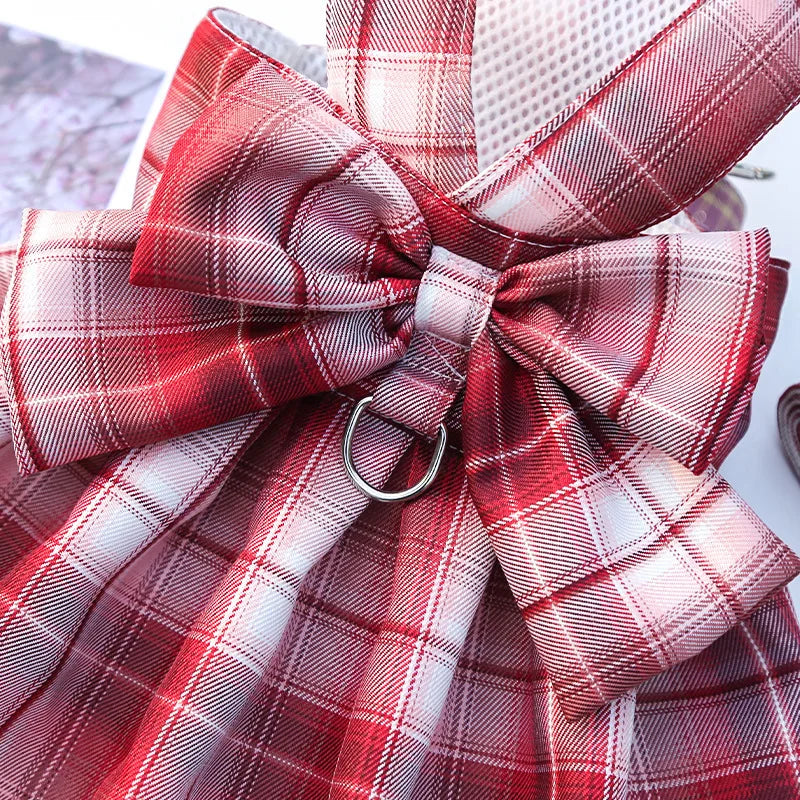 Cute Plaid Skirt Chest Strap Leash Dog Cat Vest Clothes Fighting Supplies Pet Harnesses Walking Pet Accessories Comfortable