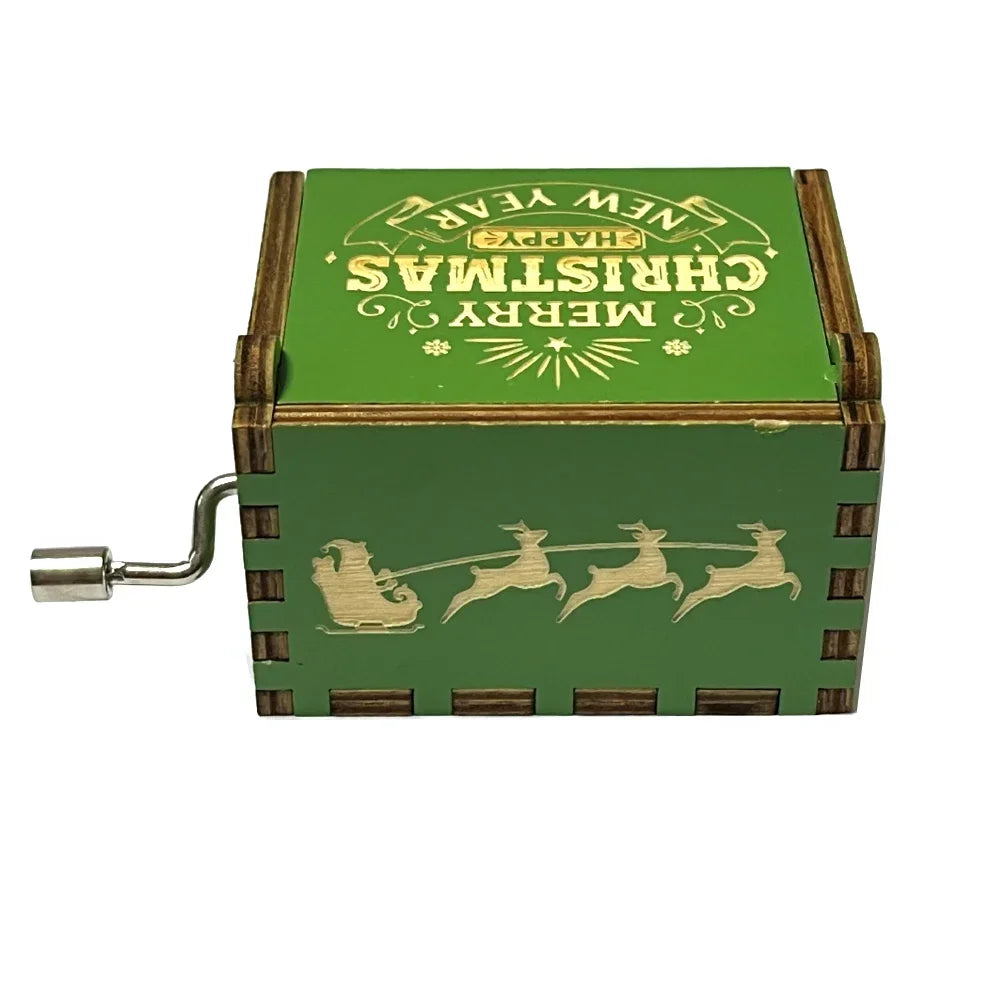 Christmas wooden painted music box wooden hand crank music box holiday gift